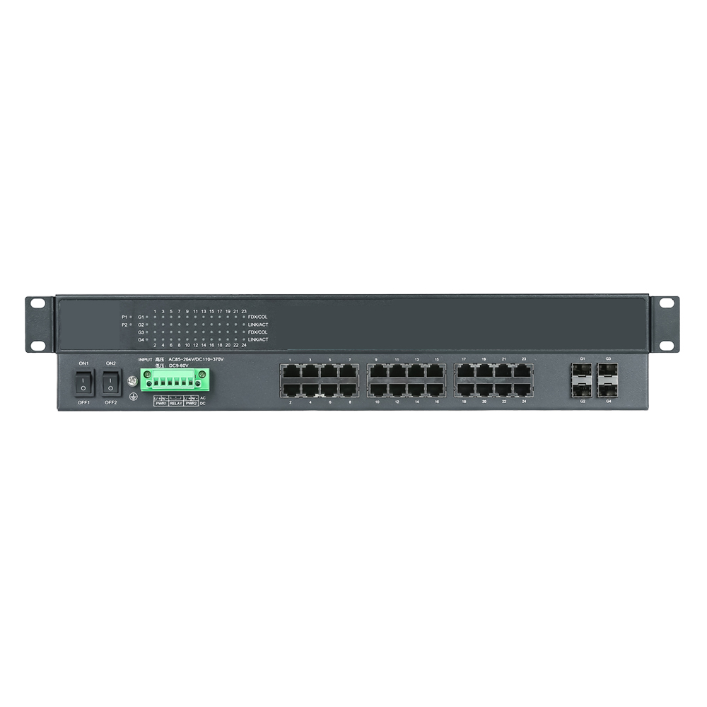 RS228G机架式4光24电千兆交直流220V工业以太网交换机